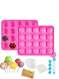 Emousport 20 孔矽膠不粘蛋糕棒棒糖模具蛋糕模具烘焙巧克力冰格烤盤模具 和 20 支