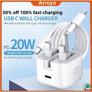 20W USB C Fast Charger Type-C Wall Charger PD 3.0 Fast Charge Foldable UK  For ip 15 14 13 12 11 pro