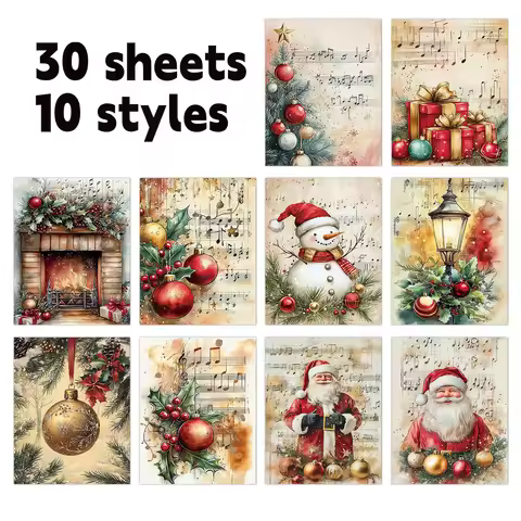 30pcs Christmas Decorative Paper-Vintage Holiday Design,Cardstock For Journaling Craft,Christmas Gif