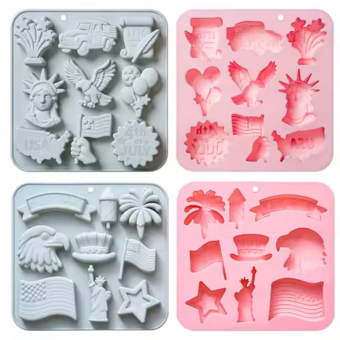2 Pack 4th of July Silicone Moulds with 9 USA Themed Shapes Statue Independence Day Patriotic Chocol