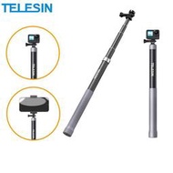 Telesin 1.2M 3M碳纖維自拍桿適配Gopro運動相機手機直播支架Action伸縮延長桿