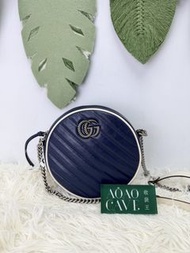 《荃灣實體店》🤍PRE OWNED Gucci Classic Blue Marmont 銀扣圓餅包 斜肩包🖤