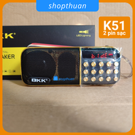 Loa BKK K51 2 pin sạc có đèn pin nghe thẻ nhớ TF USB 2.0 nghe FM Radio