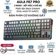 Genuine 3 MODE Wireless mechanical keyboard AULA F87/ F87 PRO (8909) - Black Gradient/ Gray wood V4 
