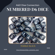 1pc. Numbered D6 Marble Black Dice 16mm (sold per piece)