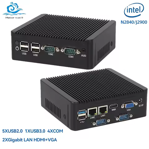 Helorpc Industrial Mini PC N2840/J2900 Support WIN10 LINUX with 2xGigabit LAN 5xUSB2.0 1xUSB3.0 4xDB
