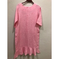 U53. Red-Pink Japanese Linen Dress With Two Side Pockets Brand New