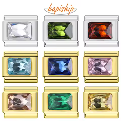 Hapiship Fashion Rectangle Shiny CZ Italian Charms Fit 9mm Stainless Steel Bracelet Jewelry DJ2002