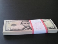 美金2006年版全新5元面額紙鈔連號100張,每張333元--(台北可面交)