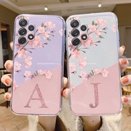 authentic Initial Letter Case For Samsung A32 4G Capa A32 5G Fashion Phone Cover Pink Flowers Alphab