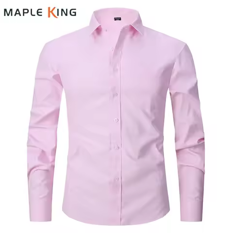 Pink Shirts Men Luxury Back To School Formal Wears Top Quality Long Sleeve Business Office Camisa Ma