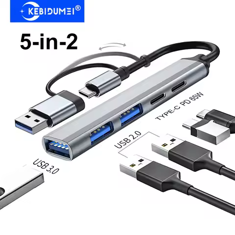 5-IN-2 USB C HUB Type C to USB 3.0 HUB PD 65W Multi USB Splitter Adapter OTG For Lenovo Macbook Pro 