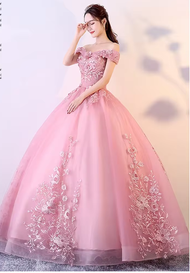 GAUN WEDDING / GAUN PERNIKAHAN WANITA / DRESS PERNIKAHAN BUNGA PINK PUTRI / DRESS PESTA PERNIKAHAN S