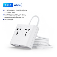 ORICO 6 in 1 Universal Power Strip with 2 AC Outlet 2 USB A Ports 2 USB C Ports Portable Flat Plug S