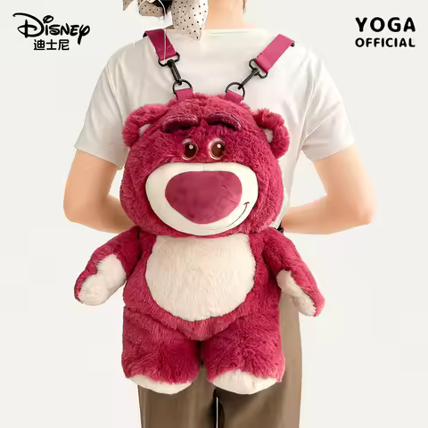 Disney Lotso Plush Backpack Cute Strawberry Bear Furry School Bag for Daily Use
