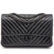 Chanel So Black Chevron Quilted Aged Calfskin 2.55 Reissue 226 Double Flap Black Hardware, 2019
