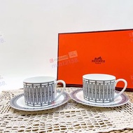 🍵hermes 愛馬仕白底黑線系列簡約高骨瓷咖啡杯碟套裝 馬克杯 陶瓷杯 水杯
