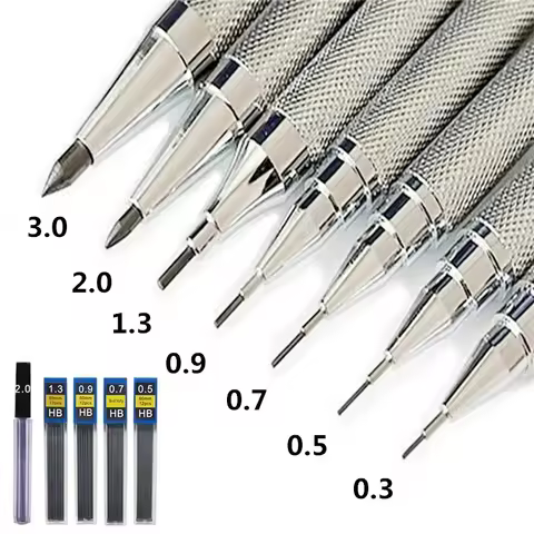 Metal Mechanical Pencil 0.3/0.5/0.7/0.9/1.3/2.0mm Art Drawing Automatic Pencil Replacement HB Leads 