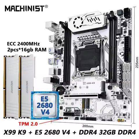 MACHINIST X99 K9 Motherboard Optional Combo LGA 2011-3 Xeon E5 2680 V4 CPU DDR4 32GB RAM Kit TPM2.0 