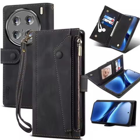 Wallet Flip Leather Case For VIVO X300 PRO / X300PRO Mobile Phone Case For Rope Luxury Zipper Cover 