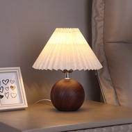 Nordic Style Lamp High-End Girl Bedroom Bedside Lamp Warm Breastfeeding Night Light Walnut Pleated T