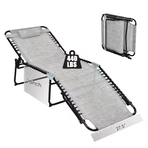Lounge Chair for Outside, 440lbs 27” Oversize Folding Beach Tanning Sunbath Chair with Adjustable Ba