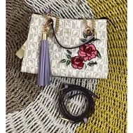 READY tas bonia original sling tote bag bordir monogram putih lilac