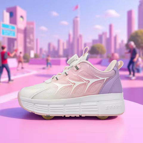 Childrens Two Wheel Skating Shoes New Fashion Stretchable Boys Outdoor Walking Sneakers Daily Studen