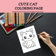 Cute Cat ( 4 ) Coloring Page | Digital Download | Printable Download.