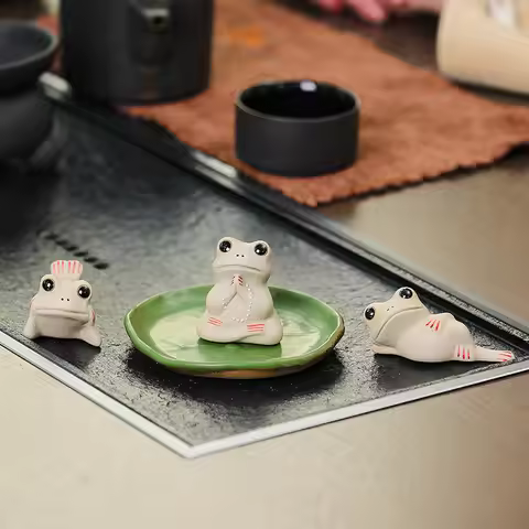 Ceramic Little Frog Decoration Ceramic Lotus Leaf Tea Ceremony Accessories Tea Table Fun Decoration 
