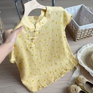 Áo Sơ Mi Nữ Tay Ngắn in Hình Trái Tim Màu Vàng Cỡ Lớn Phong Cách Trung Hoa Mới Mùa Hè Rộng Rãi Có Nú