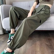 Korean Style 2025NewSeluar Kargo cargo women pants Elastic waistband high waist streetwear Cuffed Ti