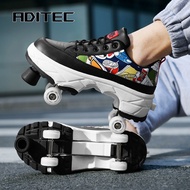 Deformation Roller Skates Shoes Double Row 4-Wheel Skates Roller Shoes with Wheels Dual-Purpose Roll