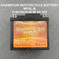 CHAMPION MF5L-B MAINTENANCE FREE MOTORCYCLE BATTERY FOR HONDA CLICK 125/KYMCO KB100/YAMAHA JOG/NEXON