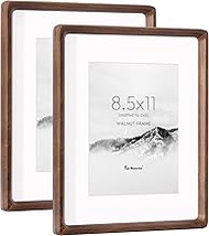 8.5 by 11 Picture Frame, USA-Sourced Walnut Wood Photo Frame with HD Tempered Glass, Handcrafted Rou