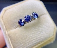 藍色莫桑石戒指，藍色莫桑石半永恆戒指，莫桑石銀戒指