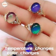AHOUR Changing Color Ring, Moon Stone Fashion Retro Adjustable Mood Rings, Creative Jewelry Oval Tem
