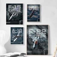 Retro Jet Fighter F-22 Sr-71 A-10 Blackbird Eagle Thunderbolt Aircraft Poster Print For Home, Living