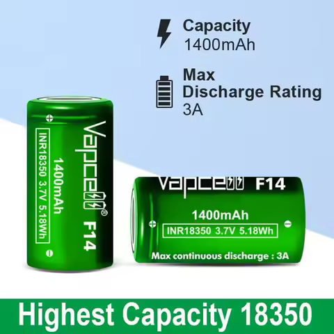 Original Vapcell F14 INR 18350 Battery 1400mAh 3A 3.7V Rechargeable Li-on Cell Battery for Flashligh