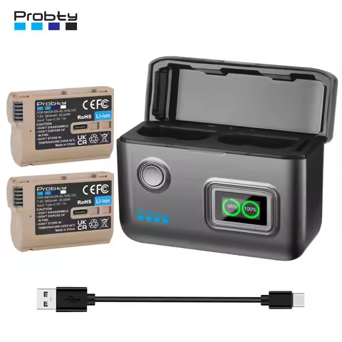 Probty EN-EL15C Battery and Fast Charger For Nikon Z5, Z6, Z6 II, Z7, Z7II, D780, D850, D7500, 1 V1,