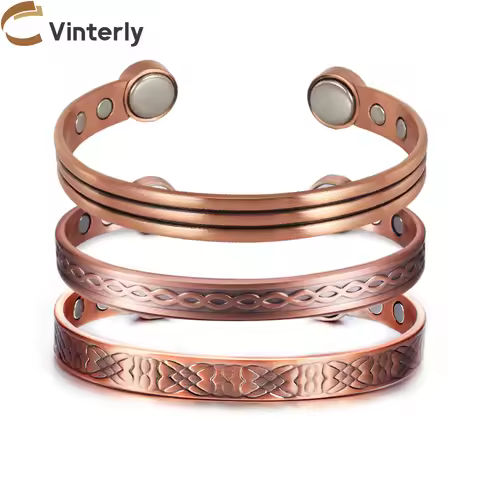 Vinterly Pure Copper Bracelets Adjustable Vintage Knot Magnetic Bangles 8mm Wide Arthritis Health Hi
