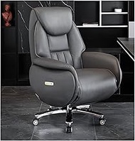 YWAWJ Office Boss Cowhide Chair Managerial Executive Chairs with Electric Footrest Comfortable Sedentary Recliner Adjustable Lifting Ergonomic Swivel Seat (Color : Gray)