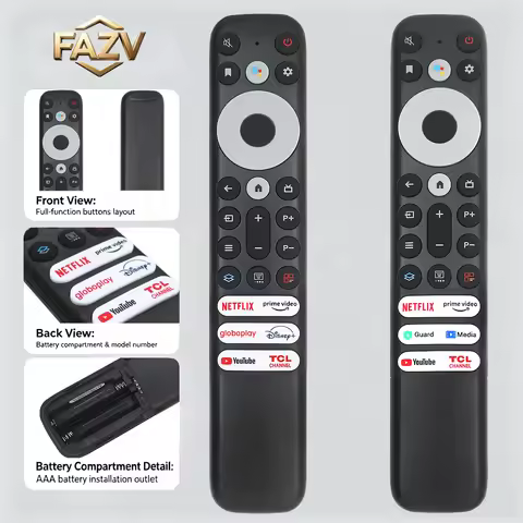 FAZV Voice Remote for TCL RC902V FMR1/FMR2 65/75R635 50P725G 65P735K 75H720 65X925 32/40S330 8K QLED