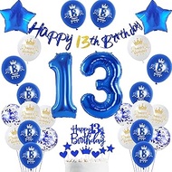 13th Birthday Decoration Boy, Blue Banner 13th Birthday Garland Decoration 13th Boy Gold Balloons 13