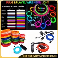 5mm 1M/3M Round EL WIre Neon Light Strip Neon LED Strip Light Plug &amp; Play EL Wire Rope Light