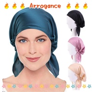 ARROGANCE Satin Night Cap, Women Breathable Bowknot Sleep Hat, Long Tail Hair Bonnet Cancer Hats Hea