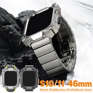 Modkitfit for IWatch Series 11 10 46mm Men Luxury Titanium Alloy Watchband+Alloy Case Mod Kit Fit fo