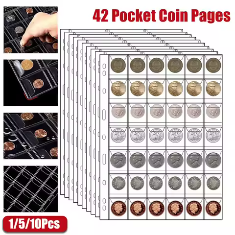 42-Pocket Coin Pages for Collectors 9-Hole Coin Collection Pages Coin Collecting Supplies Coin Sleev