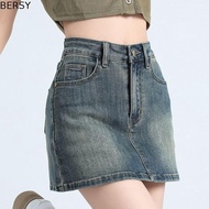 BERSY High Waist a-line Skirt, Includes Shorts Pants Two Pocket Denim Shorts Skirt Women, Fashion Wi