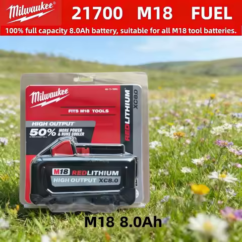 100% Milwaukee M18 18V High XC8.0Ah Rechargeable Battery, Replacement Pack for M18B8 M18-B5 M18-B6 M